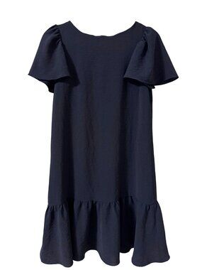 DKNY Dress Size 2 Navy Blue Ruffle Hem Flutter Sleeves Spring Summer Elegant